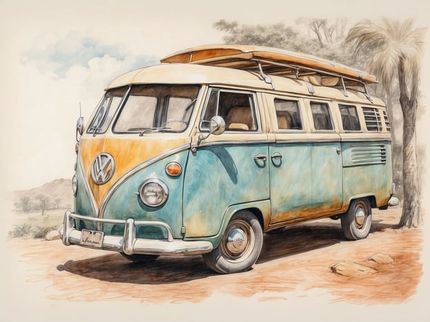 Auf dem Bild ist ein VW-Bus zu sehen, der farblich in einem nostalgischen Stil gestaltet ist. Der Bus steht in einer natürlichen Umgebung, umgeben von Bäumen und Felsen. Die Erhaltung solcher klassischen Fahrzeuge ist wichtig, da sie ein Stück Automobilgeschichte repräsentieren. Zudem trägt der Schutz dieser Fahrzeuge zur Bewahrung unseres kulturellen Erbes bei. Solche Oldtimer sind nicht nur technische Meisterwerke, sondern auch Symbole vergangener Zeiten, die durch sorgfältige Pflege und Restaurierung erhalten bleiben sollten.