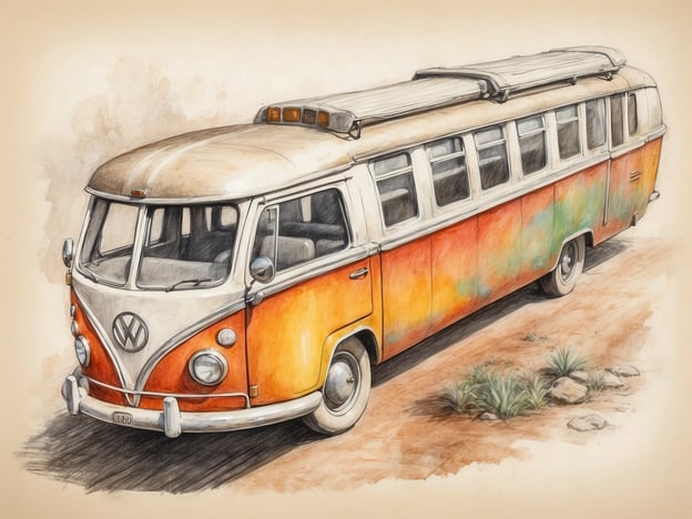 Auf dem Bild ist ein bunter VW-Bus zu sehen, der an ein nostalgisches Reiseerlebnis erinnert. Nachhaltiges Reisen bedeutet, umweltbewusst zu reisen und dabei lokale Kulturen zu respektieren. Solche Fahrzeuge sind oft mit einem Gefühl von Abenteuer und Freiheit verbunden. Sie können zu umweltfreundlicheren Reisen beitragen, indem sie Platz für mehrere Reisende bieten und Ressourcen schonen. In einem nachhaltigen Kontext könnte dieser Bus als Symbol für die Erkundung der Natur und das Entdecken von Orten dienen, ohne die Umwelt zu belasten.