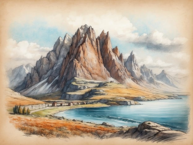 Auf dem Bild ist eine malerische Landschaft mit hohen Bergen und einem ruhigen Gewässer zu sehen. Diese Art von Landschaft könnte man mit den Gebirgen Nordmazedoniens in Verbindung bringen, wo beeindruckende Gebirgszüge wie das Shar-Gebirge oder das Baba-Gebirge zu finden sind. 

Die Geschichte Nordmazedoniens ist geprägt von seiner vielfältigen Kultur und seiner Natur, die in vielen Legenden und historischen Erzählungen eine zentrale Rolle spielt. Die Gebirgslandschaften sind nicht nur schön, sondern auch bedeutend für die regionale Identität und das Erbe des Landes. So wie die Berge im Bild majestätisch und stark wirken, symbolisieren sie die Widerstandsfähigkeit und das reiche Erbe der Mazedonier.