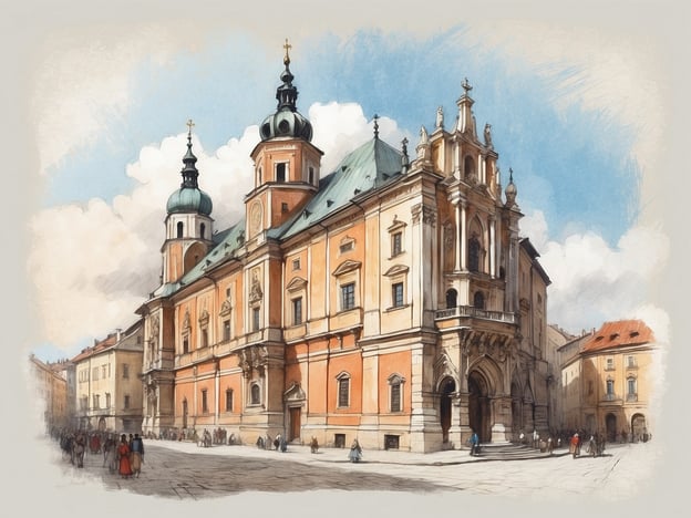 Auf dem Bild ist eine beeindruckende architektonische Struktur zu sehen, die typischerweise für die Renaissance in Krakau steht. Der Bau zeigt eine Kombination aus eleganten Formen, detailreichen Fassaden und einem charakteristischen Erscheinungsbild. Die Verwendung von verschiedenen Materialien und die kunstvollen Verzierungen deuten auf den Einfluss der Renaissance-Kunst hin. Im Vordergrund sind Menschen zu sehen, die der Szenerie Leben einhauchen, während der Himmel mit Wolken eine angenehme Atmosphäre schafft. Diese Merkmale sind charakteristisch für die reichhaltige Geschichte und Kultur von Krakau in dieser Epoche.