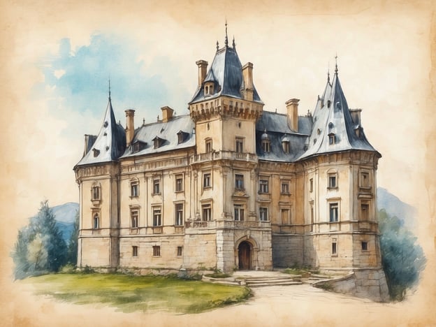 Auf dem Bild ist ein beeindruckendes Schloss zu sehen, das wahrscheinlich im neogotischen Stil erbaut wurde, mit markanten Türmen und einem kunstvollen Dach. Die sorgfältigen Details der Fassade und die umliegende Landschaft deuten darauf hin, dass es ein historisch wertvolles Gebäude ist. 

In Bezug auf die Erhaltung und Restaurierung rumänischer Schlösser ist es wichtig, solche architektonischen Meisterwerke als kulturelles Erbe zu schützen. Projekte zur Restaurierung konzentrieren sich oft darauf, die ursprünglichen Designs und Materialien zu bewahren, während gleichzeitig moderne Techniken zur Sicherstellung der strukturellen Integrität eingesetzt werden. 

Diese Schlösser spielen eine bedeutende Rolle im Tourismus und der kulturellen Identität Rumäniens, weshalb eine sorgfältige und respektvolle Restaurierung unerlässlich ist.