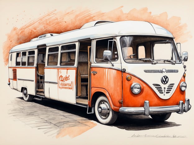 Auf dem Bild ist ein nostalgischer Volkswagen-Bus zu sehen, der in einem fröhlichen Orange und Weiß gehalten ist. Solche Fahrzeuge werden oft bei Veranstaltungen wie Festivals, Roadtrips oder Campingausflügen genutzt. Sie dienen häufig als Food Trucks oder Verkaufsstände auf Märkten und Messen, wo sie verschiedene Speisen und Getränke anbieten. Außerdem kann so ein Bus als mobiler Treffpunkt bei Events wie Hochzeiten oder Geburtstagsfeiern genutzt werden.