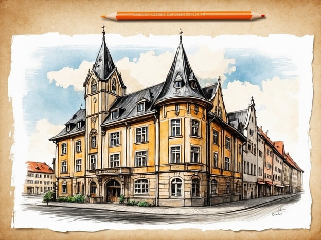 Auf dem Bild ist ein historisches Gebäude zu sehen, das an die Architektur in der Stadt Pirna erinnert. Diese Stadt liegt malerisch am Elbufer und ist bekannt für ihre gut erhaltene Altstadt mit vielen Fachwerkhäusern und historischen Bauten. Die gelbe Fassade und die spitzen Dächer deuten auf einen Baustil hin, der für die Region typisch ist. 

Pirna hat eine reiche Geschichte, die bis ins Mittelalter zurückreicht. Die Stadt spielte eine wichtige Rolle im Handel, insbesondere durch ihre Lage an der Elbe. Sie war auch ein Zentrum der Kunst und Kultur, was sich in der Architektur und den zahlreichen Denkmälern widerspiegelt.

Insgesamt spiegelt das Bild die Schönheit und den historischen Charme von Pirna wider.