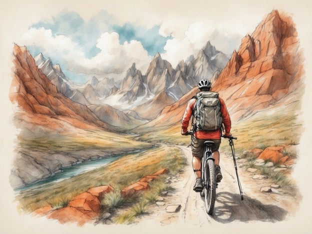 Auf dem Bild ist eine Person zu sehen, die mit einem Mountainbike auf einem Weg in einer bergigen Landschaft fährt. Die Umgebung ist geprägt von majestätischen Bergen, grünen Wiesen und einem Fluss, der durch das Tal fließt. 

Freizeitaktivitäten in dieser Umgebung könnten das Mountainbiken, Wandern, Campen oder Fotografieren der beeindruckenden Natur sein. Auch Aktivitäten wie Angeln im Fluss oder einfach nur das Genießen der Landschaft bei einem Picknick wären hier möglich.