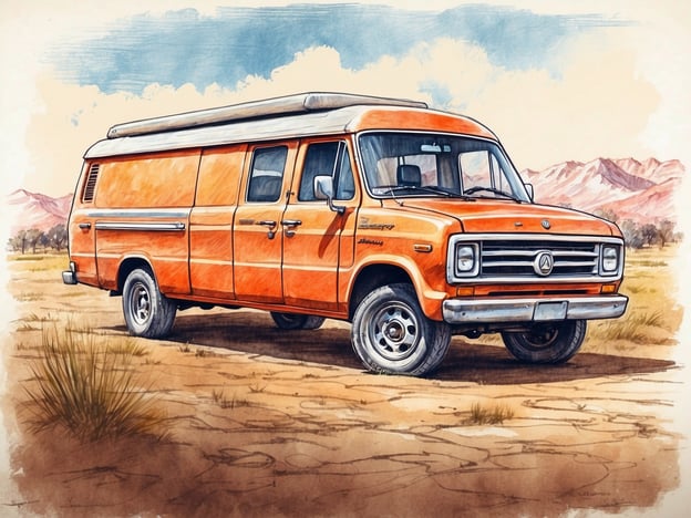 Auf dem Bild ist ein orangener VW-Bus zu sehen, der in einer wüstenähnlichen Umgebung geparkt ist. Solche Fahrzeuge werden oft für Campingausflüge, Roadtrips oder Festivals genutzt. Sie verbinden Freizeitaktivitäten wie Reisen und Naturerkundungen. Der Bus könnte ein Symbol für Abenteuer und Freiheit auf der Straße darstellen, ideal für Ausflüge mit Freunden oder der Familie.