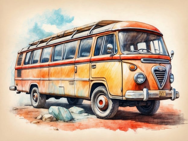 Auf dem Bild ist ein farbenfroher orangefarbener Oldtimer-Bus zu sehen. Dieser könnte als ideales Fahrzeug für Ausflüge und Erkundungen in der Natur genutzt werden. Gäste könnten Aktivitäten wie Roadtrips, Picknicks oder sogar einen Campingausflug planen. 

Einige Angebote für Gäste könnten Folgendes umfassen:

1. **Geführte Touren**: Mit dem Bus könnten geführte Touren zu Sehenswürdigkeiten in der Umgebung angeboten werden, ideal für Gruppenreisen oder Familienausflüge.
  
2. **Picknick-Pakete**: Gäste könnten ein Picknick-Paket buchen, das ihnen ermöglicht, einen schönen Tag im Freien zu verbringen.

3. **Camping-Events**: Organisierte Camping-Events, bei denen der Bus als Unterkunft genutzt wird, könnten eine tolle Möglichkeit sein, um die Natur gemeinsam zu erleben.

4. **Fotoworkshops**: Aufgrund des retro Charme des Busses könnten Fotoworkshops angeboten werden, wo Gäste lernen, diese einzigartige Szenerie festzuhalten.

Insgesamt würde dieser Bus viele Möglichkeiten für ein unvergessliches Erlebnis bieten!