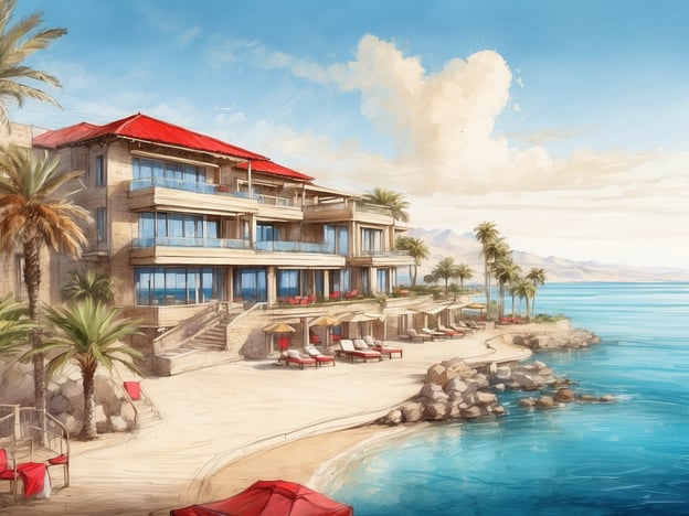 Auf dem Bild ist eine malerische Ansicht eines luxuriösen Resorts, das an einem Strand am Wasser liegt. Der klare Himmel und das ruhige Wasser schaffen eine entspannte Atmosphäre. Die Architektur des Gebäudes ist modern und elegant, mit großen Fenstern und einem markanten roten Dach. Umgeben von Palmen und Liegen, lädt die Umgebung zum Entspannen ein.

Der ROBINSON CLUB SOMA BAY ist bekannt für seine beeindruckende Lage am Roten Meer und bietet vielfältige Freizeitaktivitäten und entspannende Möglichkeiten für Gäste. Hier können Urlauber nicht nur den Strand genießen, sondern auch Sport wie Wassersport und Fitnessangebote erleben, während sie sich in einer stilvollen und gepflegten Umgebung aufhalten.