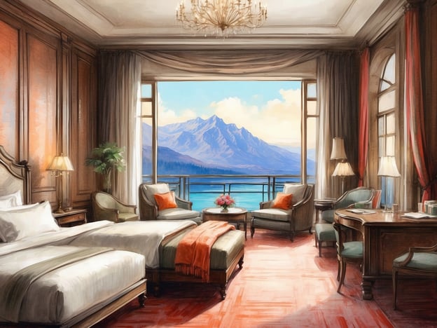 Auf dem Bild ist ein elegantes Hotelzimmer mit Blick auf eine schöne Berglandschaft zu sehen. Die Einrichtung ist stilvoll, mit zwei Betten, bequemen Sesseln und einem Tisch. Licht strömt durch die großen Fenster und schafft eine einladende Atmosphäre.

Die Annehmlichkeiten des NH Hotels Campo De Gibraltar umfassen unter anderem:

- Kostenfreies WLAN
- Ein Restaurant mit regionaler und internationaler Küche
- Konferenz- und Veranstaltungsräume
- Fitnessmöglichkeiten
- Eine Bar zur Entspannung

Diese Annehmlichkeiten tragen dazu bei, den Aufenthalt der Gäste angenehm und komfortabel zu gestalten.