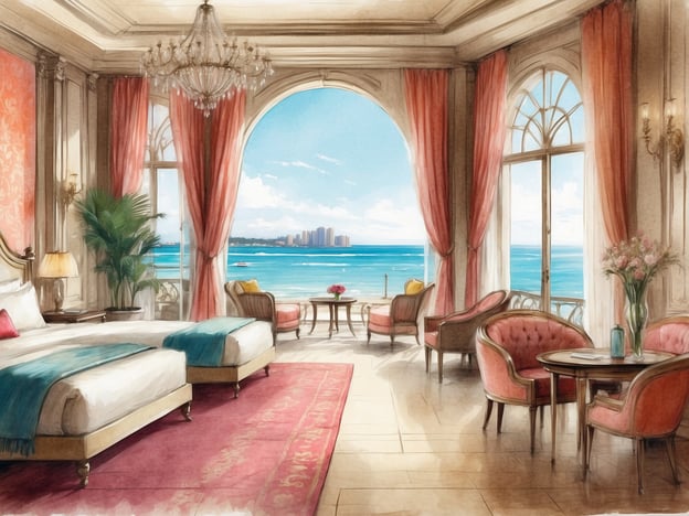 Auf dem Bild ist eine luxuriöse Suite zu sehen, die einen atemberaubenden Blick auf das Wasser bietet. Die elegante Einrichtung umfasst zwei Betten mit türkisen Decken, stilvolle Möbel und große Fenster, die viel Tageslicht hereinlassen. Vordere Vorhänge und ein Kronleuchter verleihen dem Raum eine besondere Note. 

Das NH Hotel Catania Parco Degli Aragonesi ist bekannt für seine malerische Lage an der Küste und die hochwertige Ausstattung. Es bietet seinen Gästen einen erholsamen Aufenthalt mit Annehmlichkeiten wie einem Pool, einem Restaurant mit regionaler Küche und unmittelbarem Zugang zu Strand und Wasseraktivitäten. Die Kombination aus Komfort und schöner Aussicht macht dieses Hotel zu einem beliebten Ziel für Urlauber.