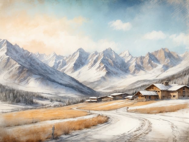 Auf dem Bild sind beeindruckende alpine Berge zu sehen, die mit Schnee bedeckt sind. Die Landschaft wirkt winterlich und friedlich, mit einer kurvenreichen Straße, die sich durch das Bild schlängelt. Im Vordergrund stehen einige Holzhäuser in einer hügeligen Umgebung, umgeben von einem Feld, das teilweise mit Schnee bedeckt ist. 

Das NH Hotels Collection Andorra Palome liegt in der Nähe von Andorra und bietet somit einen ähnlichen alpinen Charme und eine schöne Berglandschaft, ähnlich wie auf dem Bild dargestellt.