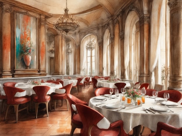 Auf dem Bild ist ein elegantes Restaurant zu sehen, das möglicherweise im NH Collection Barcelona Podium liegt. Die Atmosphäre ist geschmackvoll und luxuriös, geprägt von hochwertigen Möbeln mit roten Stühlen und weißen Tischtüchern. Die Tische sind sorgfältig gedeckt mit Gläsern und Besteck, und frische Blumenarrangements sorgen für eine freundliche Note. Solch ein Ambiente lädt definitiv dazu ein, kulinarische Genüsse zu genießen, die die mediterrane Küche und lokale Spezialitäten in Barcelona widerspiegeln. Ein exquisites Essen in solch einem stilvollen Rahmen wäre sicherlich ein unvergessliches Erlebnis.