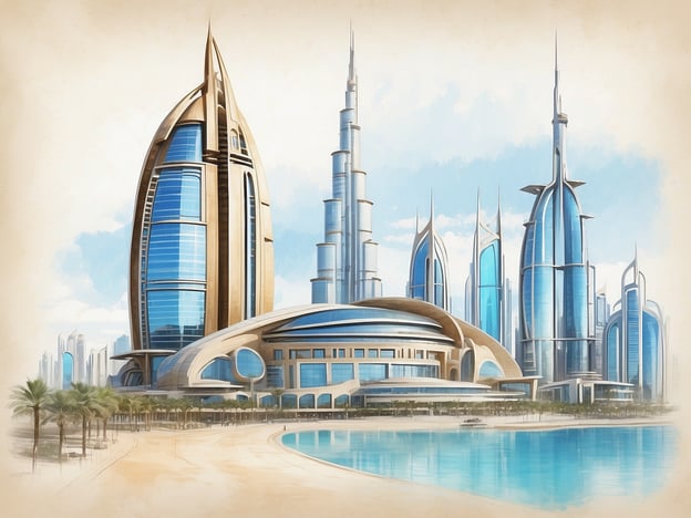 Auf dem Bild ist eine beeindruckende moderne Architektur zu sehen, die typisch für Dubai ist. Die Gebäude haben futuristische Designs und spiegeln die innovative Bauweise der Stadt wider. 

Das NH Hotels Collection Dubai La Suite Hotel und Apartments bietet eine luxuriöse Unterkunft in dieser aufregenden Umgebung. Es zeichnet sich durch großzügige Suiten und Apartments aus, die stilvoll eingerichtet sind und eine atemberaubende Aussicht auf die Skyline von Dubai bieten. Die Lage ist ideal für Reisende, die sowohl Geschäfts- als auch Freizeiträume suchen. Zu den Annehmlichkeiten gehören Fitnesscenter, Wellnessbereich und Restaurants, die internationale Küche anbieten.