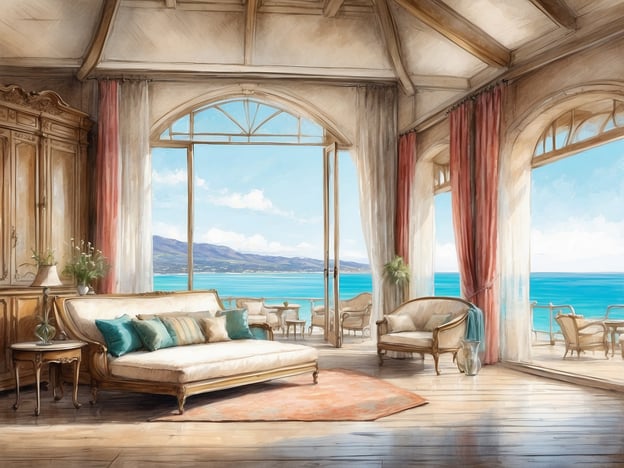 Auf dem Bild ist ein hell und einladend gestaltetes Wohnzimmer mit großen Fenstern zu sehen, die einen Blick auf das Wasser und die Berge im Hintergrund bieten. Der Raum ist elegant eingerichtet mit einem gemütlichen Sofa, stilvollen Möbeln und sanften Farbtönen.

Im Hinblick auf die NH Hotels Collection Dubai The Palm bietet das Hotel eine luxuriöse Erfahrung mit modernen Annehmlichkeiten. Die Zimmer sind geschmackvoll eingerichtet und oft mit Meerblick ausgestattet. Zudem gibt es zahlreiche Einrichtungen wie Restaurants, ein Spa, Fitnessbereiche und direkten Zugang zu einem privaten Strand. Das Hotel legt großen Wert auf Komfort und Gastfreundschaft und ist somit ideal für Geschäftsreisende und Urlauber gleichermaßen.