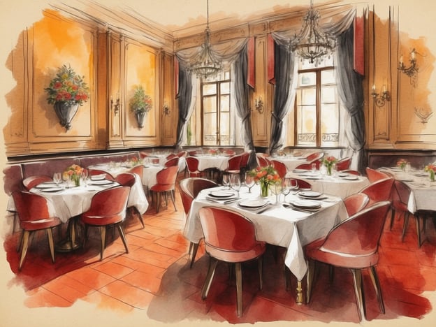 Auf dem Bild ist ein elegantes Restaurant zu sehen, das eine stilvolle Atmosphäre mit festlich eingedeckten Tischen, roten Stühlen und warmen Farben ausstrahlt. Die Wände sind mit Blumenarrangements dekoriert, und große Fenster lassen viel Licht herein.

In den gastronomischen Genüssen des NH Hotels Collection Madrid Suecia können Gäste ein außergewöhnliches kulinarisches Erlebnis erwarten. Die Speisekarte bietet eine Vielfalt an mediterranen und internationalen Gerichten, zubereitet aus frischen, hochwertigen Zutaten. Dazu kommen erlesene Weine und ein aufmerksamer Service, der den Aufenthalt zu etwas Besonderem macht.