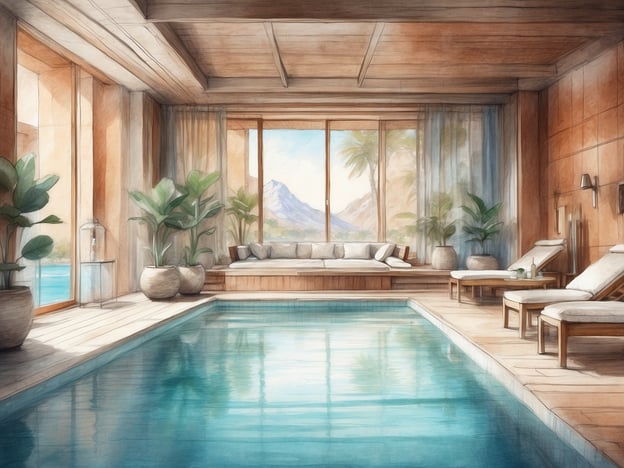 Auf dem Bild ist ein luxuriöser Innenraum mit einem Pool zu sehen, umgeben von großen Fenstern, die viel Licht hereinlassen. Der Raum ist mit Pflanzen dekoriert und verfügt über gemütliche Liegen sowie eine Lounge-Ecke zum Entspannen.

Im NH Hotels Collection Prague Carlo IV können Sie ähnliche Entspannungsmöglichkeiten genießen. Dazu gehören:

- Ein modernes Wellnesscenter mit einem Pool, der eine entspannende Atmosphäre schafft.
- Verschiedene Saunen und Dampfbäder für die perfekte Erholung.
- Massage- und Beauty-Anwendungen zur Verbesserung Ihres Wohlbefindens.
- Ruhige Rückzugsorte für die Entspannung nach einem langen Tag in der Stadt.

Diese Einrichtungen bieten eine ideale Umgebung, um Körper und Geist zu regenerieren.