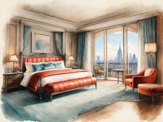 Auf dem Bild ist ein elegantes Hotelzimmer zu sehen, das mit einem großen Bett, stilvollen Möbeln und einem Balkon mit Blick auf eine beeindruckende Skyline ausgestattet ist. Die Farbpalette umfasst warme Töne wie Orange und Blau, die eine gemütliche und ansprechende Atmosphäre schaffen.

Das NH Collection Quito Royal bietet komfortable und moderne Zimmer mit erstklassiger Ausstattung. Die Lage im Herzen von Quito ermöglicht den Gästen einen schönen Blick auf die Stadt und die umliegenden Berge. Zu den Annehmlichkeiten zählen ein Restaurant, ein Fitnessbereich und Räumlichkeiten für Konferenzen. Das Hotel ist ideal für Geschäftsreisende sowie Urlauber, die das kulturelle Erbe der Stadt erkunden möchten.