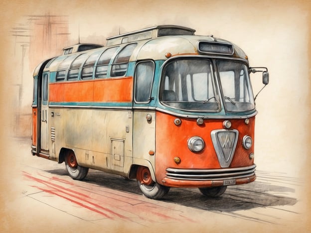 Auf dem Bild ist ein nostalgischer Bus mit markanten Farben zu sehen, der an klassische Reisebusse aus vergangenen Zeiten erinnert. 

In Frankfurt Niederrad gibt es mehrere NH Hotels, die modernen Komfort und gute Erreichbarkeit bieten. Die NH Hotels in dieser Gegend sind bekannt für:

1. **Bequeme Lage**: Nahe dem Flughafen und der Innenstadt, ideal für Geschäftsreisende und Touristen.
2. **Moderne Ausstattung**: Die Zimmer sind gut ausgestattet mit Annehmlichkeiten wie kostenlosem WLAN, Klimaanlage und angenehm gestaltetem Interieur.
3. **Tagungsräume**: Gute Möglichkeiten für Konferenzen und Veranstaltungen.
4. **Gastronomie**: Oft bieten die Hotels ein Restaurant oder eine Bar, in der die Gäste essen und entspannen können.

Diese Aspekte machen die NH Hotels in Frankfurt Niederrad zu einer praktischen Wahl für Aufenthalte in der Stadt.