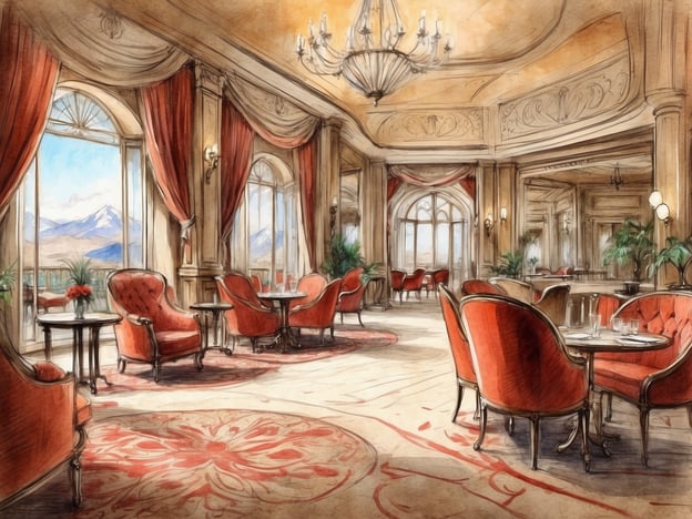 Das Bild zeigt eine elegante Lobby oder Lounge mit opulentem Design. Es gibt rote, gepolsterte Sessel und Tische, große Fenster mit Ausblick auf eine Berglandschaft, sowie dekorative Vorhänge und Pflanzen. Die Einrichtung wirkt luxuriös und einladend.

Das NH Hotels Hotel Casino in Argentinien ist bekannt für seine stilvolle Atmosphäre und hochwertigen Dienstleistungen. Es kombiniert modernes Design mit einem Hauch von Eleganz, bietet erstklassige Unterkünfte, ein Casino sowie Restaurants, die internationale und lokale Küche servieren. Die Lage ermöglicht Gästen, die Schönheit der umliegenden Landschaft zu genießen, während sie Zugang zu erstklassigen Annehmlichkeiten haben.