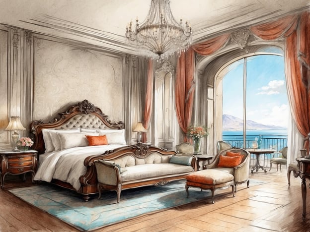 Auf dem Bild ist ein elegantes Schlafzimmer zu sehen, das mit hochwertigen Möbeln und luxuriösen Details gestaltet ist. Es gibt ein großes Bett mit einer kunstvoll verzierten Kopfteil, bequeme Sitzgelegenheiten und große Fenster, die einen Ausblick auf einen schönen See bieten. Der Raum hat einen hellen, freundlichen Look mit warmen Farben, dekorativen Vorhängen und einem eleganten Kronleuchter.

Im Überblick über das NH Hotel Lecco Pontevecchio lässt sich sagen, dass das Hotel eine malerische Lage am Ufer des Comer Sees bietet, ideal für entspannende Aufenthalte. Es kombiniert modernen Komfort mit rustikaler italienischer Eleganz und bietet verschiedene Annehmlichkeiten wie ein Restaurant, Konferenzräume und Wellness-Angebote. Die Zimmer sind stilvoll eingerichtet, oft mit Blick auf den See oder die umliegenden Berge, was einen unvergesslichen Aufenthalt verspricht.