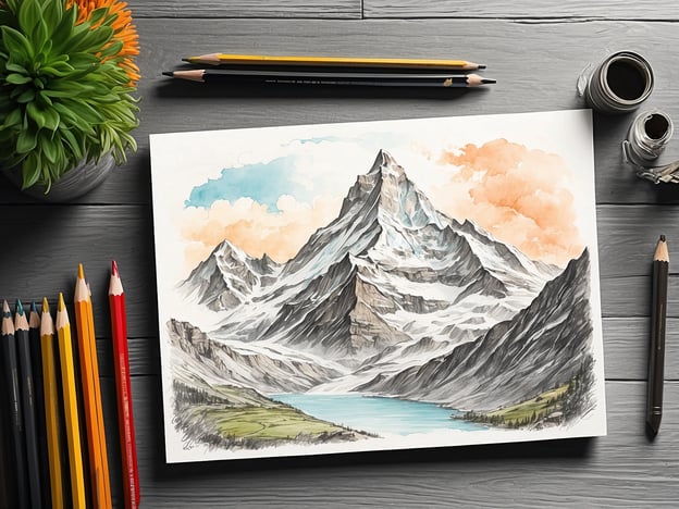 Auf dem Bild ist eine wunderschöne Aquarellmalerei zu sehen, die die atemberaubende Natur von Zermatt darstellt. Im Vordergrund sieht man einen klaren See, der von saftigen Wiesen und Bergen umgeben ist. Die schneebedeckten Gipfel der Berge ragen majestätisch in den Himmel, während sanfte Wolken in warmen Farben den Himmel schmücken. Die Vielfalt an Farben und die Detailgenauigkeit der Berge und der Landschaft unterstreichen die beeindruckende Schönheit dieser Region. Die Natur von Zermatt ist einfach spektakulär!