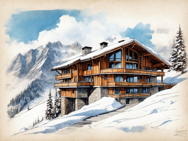 Auf dem Bild ist ein wunderschönes Chalet zu sehen, umgeben von einer schneebedeckten Landschaft und majestätischen Bergen. Die Architektur erinnert an die alpinen Designs in Avoriaz, einem bekannten Skiort in den französischen Alpen. Avoriaz wurde in den 1960er Jahren als autofreier Ferienort entwickelt und ist bekannt für seine umweltfreundliche Bauweise. Die Verwendung von Holz und Stein im Chalet spiegelt die traditionelle Baukunst wider, die in dieser Region geschätzt wird. Diese Gestaltung schafft eine harmonische Verbindung zur natürlichen Umgebung, die die Schönheit der Alpen unterstreicht.