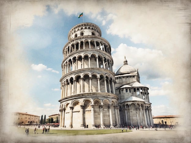 Auf dem Bild ist der Schiefe Turm von Pisa zu sehen, ein ikonisches Bauwerk in der Stadt Pisa, Italien. Der Turm ist bekannt für seine charakteristische Neigung, die durch einen instabilen Untergrund verursacht wurde. Er gehört zum Komplex der Piazza dei Miracoli, der auch den Dom von Pisa und das Baptisterium umfasst. Der Turm wurde im 12. Jahrhundert erbaut und zieht jährlich Millionen von Touristen an.