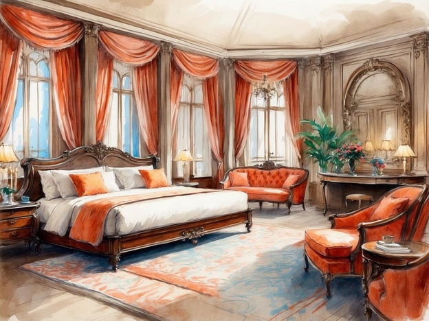 Auf dem Bild ist ein elegantes und luxuriös gestaltetes Schlafzimmer zu sehen. Es verfügt über ein großes Bett mit auffälligen Kissen, antiken Möbeln und opulente Vorhänge. Die Fenster lassen viel Licht herein, und die stilvolle Einrichtung vermittelt ein Gefühl von Komfort und Raffinesse.

In Prag bietet NH Hotels verschiedene Optionen für Reisende, die Komfort und günstige Lage suchen. Zu den erwähnenswerten Eigenschaften gehören moderne Annehmlichkeiten, kostenlose WLAN-Verbindungen und oft ein hauseigenes Restaurant mit regionaler und internationaler Küche. Die Hotels befinden sich in zentralen Lagen, was den Gästen einfachen Zugang zu den Hauptattraktionen der Stadt ermöglicht.