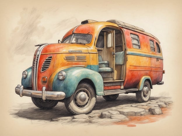 Auf dem Bild ist ein farbenfroher Oldtimer-Camper zu sehen. Diese Art von Fahrzeug wird oft für entspannende Reisen und Campingabenteuer verwendet. Man könnte sich vorstellen, wie man damit zu malerischen Orten fährt, um die Natur zu genießen, am Lagerfeuer zu sitzen oder an einem See zu picknicken. Der Camper lädt dazu ein, die Freiheit des Reisens zu erleben, Zeit im Freien zu verbringen und neue Orte zu erkunden.