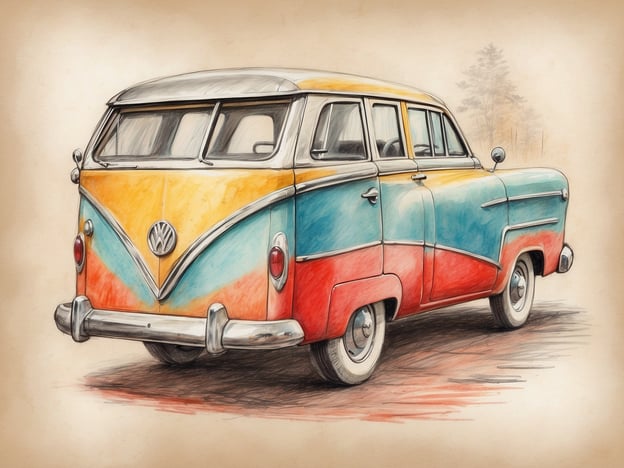 Auf dem Bild ist ein klassischer Volkswagen zu sehen, der mit auffälligen Farben gestaltet ist. Solche Autos sind oft ein beliebtes Motiv in der Freizeitgestaltung, besonders bei Autofans und auf Oldtimertreffen. Man könnte mit diesem Fahrzeug Ausflüge ins Grüne machen, an Strandtouren teilnehmen oder einfach gemütlich durch die Stadt fahren. Es vermittelt ein Gefühl von Freiheit und Abenteuer, ideal für Wochenendausflüge oder Reisen mit Freunden und Familie.