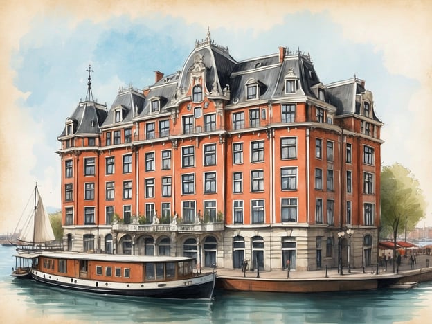 Auf dem Bild ist ein historisches Gebäude zu sehen, das in einem stilvollen architektonischen Design gehalten ist. Es könnte das Tivoli Doelen Hotel in Amsterdam darstellen, das eine lange Geschichte hat und eine zentrale Rolle in der Gastfreundschaft der Stadt spielt.

Das Tivoli Doelen Hotel wurde im 19. Jahrhundert eröffnet und war damals eines der ersten Luxushotels in Amsterdam. Es ist bekannt für seine beeindruckende Lage am Wasser sowie seine eleganten Räumlichkeiten. Im Laufe der Jahre hat es viele berühmte Gäste beherbergt und hat sich als wichtiger Teil der Amsterdamer Kultur etabliert. Die Kombination aus klassischer Architektur und modernem Komfort macht es zu einem beliebtes Ziel für Reisende, die die Stadt besuchen.