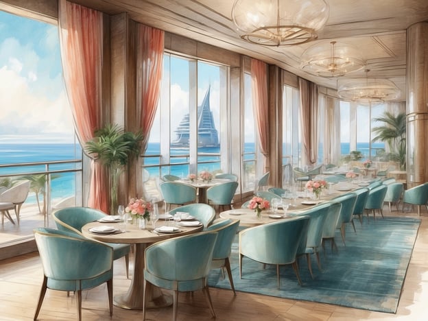 Auf dem Bild ist ein elegantes Restaurant mit Blick auf das Meer zu sehen. Die Einrichtung wirkt modern und stilvoll, mit hellen Farben wie Türkis und sanften Rosa-Tönen. Große Fenster lassen viel Tageslicht herein und bieten einen schönen Ausblick auf das Wasser und möglicherweise ein Schiff im Hintergrund. Es gibt runde Tische, die für ein angenehmes Speiseerlebnis gedeckt sind, und eine angenehme Atmosphäre, die ideal für entspanntes Essen ist.

Das Hotel Bella Paguera ist bekannt für seine erstklassige Lage und die luxuriösen Annehmlichkeiten. Gäste können eine Vielzahl von Dienstleistungen genießen, darunter exquisite Gastronomie, Wellness-Bereiche und Zugang zu schönen Stränden. Die Kombination aus Modernität und Komfort macht es zu einem beliebten Ziel für Reisende, die Ruhe und Entspannung suchen.