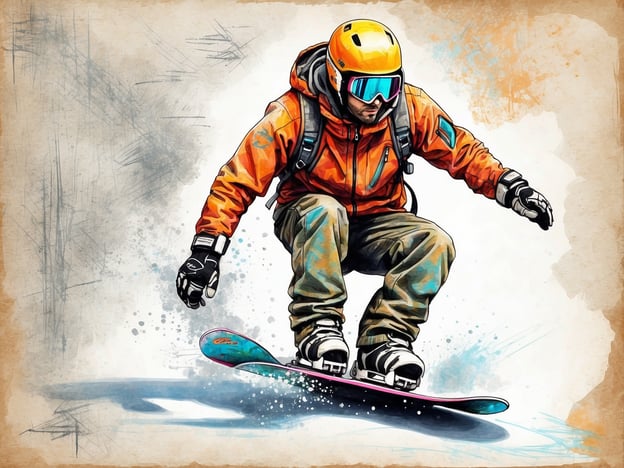 Auf dem Bild ist ein Snowboardfahrer zu sehen, der in einer aktiven Position auf seinem Snowboard fährt. Er trägt einen orangefarbenen Anorak, eine Schutzbrille und einen Helm, was für Sicherheit beim Snowboarden wichtig ist. 

Für bessere Fahrtechnik beim Snowboarden ist es sinnvoll, regelmäßig an der eigenen Technik zu arbeiten. Hier sind einige Tipps:

1. **Körperhaltung**: Halte deinen Oberkörper leicht nach vorne geneigt, um das Gleichgewicht zu verbessern.
2. **Beweglichkeit**: Übe Flexibilität und Mobilität, um schneller auf Veränderungen im Terrain reagieren zu können.
3. **Kurvenfahren**: Konzentriere dich auf sanfte und kontrollierte Kurven. Nutze dein Gewicht, um das Board zu steuern.
4. **Bremsen**: Lerne verschiedene Bremsmethoden, wie das „Pflug“-Bremsen oder das Ausloten des Kantenwechsels.
5. **Gleichgewicht**: Arbeite an deinem Gleichgewicht, z.B. mit Balance-Übungen außerhalb der Piste.

Regelmäßiges Üben und Techniktraining helfen, die Fähigkeiten beim Snowboarden kontinuierlich zu verbessern.