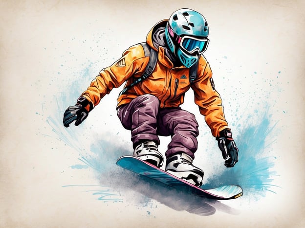 Auf dem Bild ist ein Snowboardfahrer zu sehen, der in einer dynamischen Pose fährt. Die Darstellung zeigt die energiegeladene und sportliche Atmosphäre, die mit dem Snowboarden verbunden ist. Snowboarden hat sich seit seinen Anfängen in den 1960er Jahren zu einem beliebten Wintersport entwickelt. Ursprünglich als eine Mischung aus Skateboarding und Surfen auf Schnee kreiert, hat es sich stetig weiterentwickelt, sowohl in Bezug auf Technik als auch auf Ausrüstung. Die Fortschritte in der Materialtechnologie und die Eröffnung neuer Snowboardparadiese haben zur Explosion der Popularität des Sports beigetragen. Heutzutage umfasst Snowboarden verschiedene Disziplinen wie Freestyle, Slalom und Freeride, die jeweils eigene Techniken und Styles erfordern.