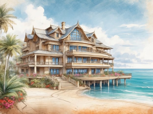 Auf dem Bild ist eine beeindruckende Architektur zu sehen, die wie ein luxuriöses Strandhaus aussieht. Es hat mehrere Stockwerke, große Fenster und eine Veranda, die einen Blick auf das Wasser bietet. Umgeben ist das Gebäude von tropischen Pflanzen und Blumen, was auf eine idyllische Lage am Meer hinweist.

Der Aldiana Club Djerba Atlantide ist ein beliebtes Urlaubsresort in Tunesien, das häufig für seine entspannte Atmosphäre, ihre zahlreichen Freizeitmöglichkeiten und die Nähe zum Strand bekannt ist. Der Club bietet verschiedene Sport- und Wellnessangebote sowie kulinarische Erlebnisse. Die Umgebung ist ideal für Familien und Paare, die einen erholsamen Urlaub in einer schönen Landschaft verbringen möchten.