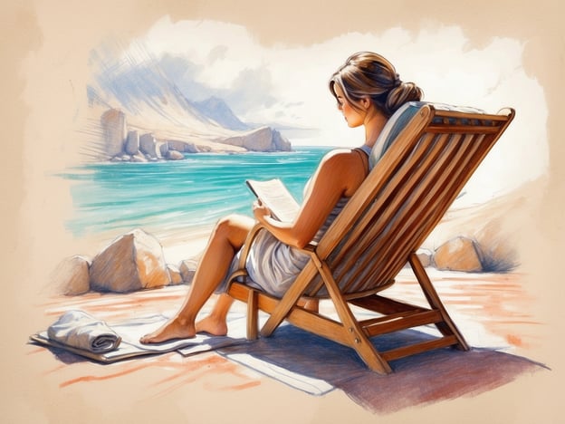 Auf dem Bild ist eine Person zu sehen, die entspannt in einem Liegestuhl am Strand sitzt und ein Buch liest. Die Szene vermittelt ein Gefühl von Ruhe und Entspannung, ideal für Freizeit- und Wellnessangebote. Solche Aktivitäten sind perfekt, um vom Alltagsstress abzuschalten und die Seele baumeln zu lassen. Die Nähe zum Wasser und die malerische Landschaft bieten eine wunderbare Kulisse für Wellnessanwendungen wie Yoga am Strand oder Wellness-Tage in einem Spa.