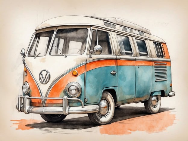 Auf dem Bild ist ein Volkswagen-Bus zu sehen, der in einem nostalgischen Stil gezeichnet ist. Er hat eine charakteristische zweifarbige Lackierung in Orange und Blau. 

Zu den Zimmern und Suiten im NYX Hotel könnte man sagen, dass sie modern gestaltet sind, viel Platz bieten und mit verschiedenen Annehmlichkeiten ausgestattet sind. Die Suiten könnten eine stilvolle Atmosphäre mit komfortablen Betten und einem ansprechenden Design bieten, ähnlich wie der Charme des Volkswagen-Busses, der auch eine gewisse Retro-Ästhetik ausstrahlt.