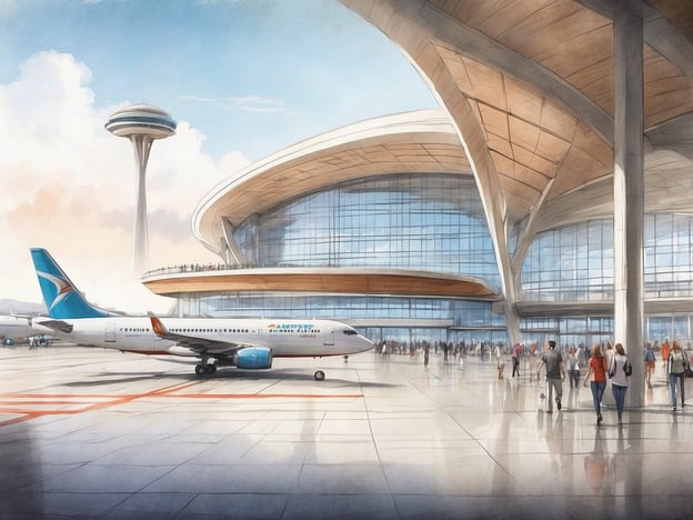 Auf dem Bild ist eine moderne Flughafenarchitektur zu sehen, die große Glasflächen und ein elegantes Dachdesign aufweist. Im Vordergrund steht ein Flugzeug, und es gibt zahlreiche Menschen, die sich im Flughafen bewegen. 

Das Leonardo Hotel Hannover Airport liegt in unmittelbarer Nähe zum Flughafen Hannover und bietet Gästen eine komfortable Unterkunft mit verschiedenen Annehmlichkeiten. Die Lage ermöglicht eine schnelle Erreichbarkeit des Flughafens, was es ideal für Geschäftsreisende und Urlauber macht. Das Hotel verfügt über moderne Zimmer, ein Restaurant und Tagungsräume, um den Bedürfnissen der Gäste gerecht zu werden.