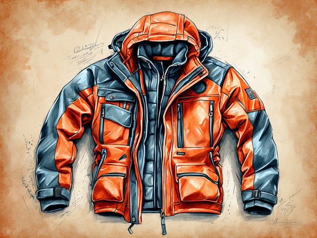 Auf dem Bild ist eine Jacke zu sehen, die eine Kombination aus orange und grau ist. Sie scheint für wetterfeste und kühle Bedingungen entworfen zu sein. 

**Bekleidungsempfehlungen**: 

1. **Schichten**: Trage eine atmungsaktive Basisschicht unter der Jacke, um Feuchtigkeit von der Haut abzuleiten.
2. **Zusätzliche Isolierung**: Bei sehr kaltem Wetter kann eine isolierende Mittelschicht, wie ein Fleece oder eine Daunenjacke, hilfreich sein.
3. **Hosen**: Kombiniere die Jacke mit wetterfesten Hosen, die ebenfalls gut isoliert sind.
4. **Accessoires**: Vergiss nicht, eine Mütze und Handschuhe mitzunehmen, um warm zu bleiben. Wasserdichte Schuhe sind ebenfalls empfehlenswert. 

Diese Empfehlungen sorgen dafür, dass du für verschiedene Wetterbedingungen gut gerüstet bist.