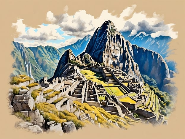 Auf dem Bild ist die beeindruckende Ruinenstadt Machu Picchu zu sehen, die von majestätischen Bergen umgeben ist. Diese Szene ist ein beliebtes Ziel für Wanderer, insbesondere auf Wanderweg 2: Inca Trail nach Machu Picchu. Der Inka-Pfad führt durch atemberaubende Landschaften und bietet spektakuläre Ausblicke auf die antike Stadt und die umliegende Natur.