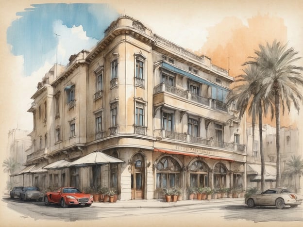 Auf dem Bild ist eine stilisierte Darstellung eines Gebäudes zu sehen, das dem Hotel Rothschild 22 in Tel Aviv ähnelt. Es handelt sich um ein elegantes, historisches Bauwerk mit einem klassischen architektonischen Stil. Die Fassade ist hell, mit großen Fenstern und Balkonen, während im Vordergrund Palmen und Blumen in Töpfen zu sehen sind. Es stehen auch einige Autos auf der Straße, was eine lebendige städtische Atmosphäre vermittelt.

Das Hotel Rothschild 22 ist bekannt für seinen Charme und seine zentrale Lage in Tel Aviv. Es bietet eine Mischung aus modernem Komfort und historischen Elementen und ist ein beliebter Ort für Reisende, die die Kultur und das Nachtleben der Stadt erkunden möchten.