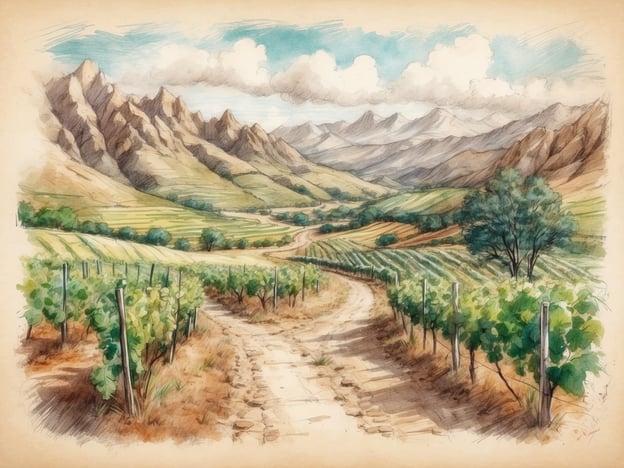 Auf dem Bild ist eine malerische Landschaft mit Weinreben und Bergen im Hintergrund zu sehen. Diese Art von Umgebung lädt zu verschiedenen Freizeitaktivitäten ein. 

Hier sind einige mögliche Aktivitäten und Attraktionen in der Nähe:

1. **Weinproben**: Viele Weingüter in der Region bieten Verkostungen an, wo Besucher lokale Weine probieren und mehr über den Herstellungsprozess lernen können.

2. **Wandern und Radfahren**: Die abwechslungsreiche Landschaft eignet sich hervorragend für Wander- und Fahrradtouren. Es gibt zahlreiche Wanderwege, die durch die Weinberge und die umliegenden Berge führen.

3. **Picknick**: Die idyllische Umgebung ist ideal für ein Picknick im Freien. Viele Weingüter verfügen über schöne Picknickplätze.

4. **Kunst und Kultur**: Oft gibt es in der Umgebung Kunstausstellungen oder regionale Feste, die sich rund um Wein und Landwirtschaft drehen.

5. **Fotografie**: Die beeindruckende Landschaft bietet zahlreiche Gelegenheiten für Fotografen, die Schönheit der Natur festzuhalten.

Diese Aktivitäten machen einen Besuch in dieser malerischen Weinregion besonders attraktiv!