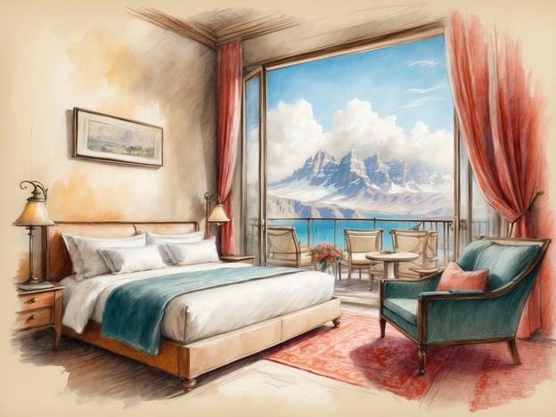 Auf dem Bild ist ein stilvolles Hotelzimmer zu sehen, das eine wunderschöne Aussicht auf eine Berglandschaft bietet. Es gibt ein großes Bett mit hellen Kissen und einer Tagesdecke, die durch einen blauen Akzent hervorsticht. Neben dem Bett stehen Nachttische mit Lampen, und es gibt einen gemütlichen Sessel sowie einen kleinen Tisch auf dem Balkon, wo sich Gäste entspannen können und die Aussicht genießen können.

In Gästebewertungen könnte man lesen, dass die Gäste die geschmackvolle Einrichtung und die Sauberkeit des Zimmers loben. Viele berichten von der atemberaubenden Aussicht, die den Aufenthalt unvergesslich macht. Einige erwähnen auch, dass das Personal sehr freundlich und hilfsbereit ist, was die Gesamterfahrung im Hotel verbessert. Gäste dürften zudem oft die Ruhigstellung und den Komfort des Zimmers schätzen, was zu einem entspannten Aufenthalt beiträgt.