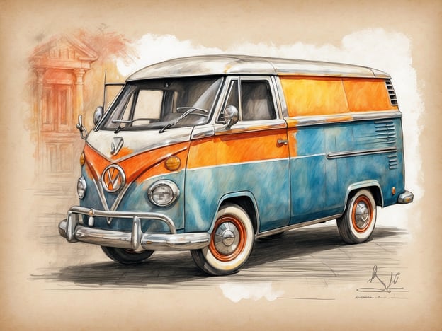 Auf dem Bild ist eine künstlerische Darstellung eines klassischen Volkswagen-Campers zu sehen, auch bekannt als VW Bulli. Dieses Fahrzeug ist in orange und blau gestaltet und hat einen nostalgischen Charme. 

In Bezug auf Service und Kundenbewertungen könnte man erwähnen, dass viele Nutzer die Zuverlässigkeit und den besonderen Charakter dieser Fahrzeuge schätzen. Kunden loben häufig den geräumigen Innenraum und die Vielseitigkeit, die es ermöglichen, sowohl für Reisen als auch für Camping genutzt zu werden. 

Zusammenfassend wird der VW Bulli von vielen als ideales Fahrzeug für Abenteurer und Camper gesehen, und die positiven Bewertungen spiegeln die Begeisterung und Loyalität gegenüber diesem Kultauto wider.