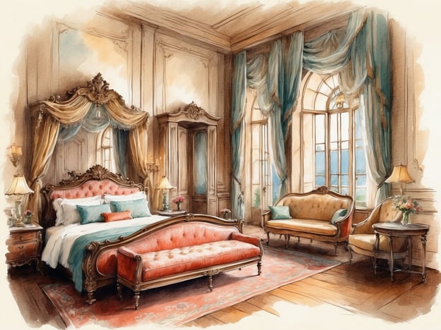 Auf dem Bild ist ein elegantes Zimmer zu sehen, das durch eine luxuriöse Einrichtung im Barock- oder Rokokostil geprägt ist. Es gibt ein großes, gepolstertes Bett mit aufwendigen Verzierungen sowie eine gemütliche Sitzecke mit antiken Möbeln. Die Fenster sind mit opulenten Vorhängen geschmückt, die eine helle und freundliche Atmosphäre schaffen.

Das **Leonardo Boutique Hotel Huntingtower Perth** bietet eine ansprechende Kombination aus Tradition und modernem Komfort. Es liegt in einer ruhigen Umgebung und ist ideal für Geschäftsreisende sowie Urlauber. Die Zimmer sind stilvoll eingerichtet und oft mit modernen Annehmlichkeiten ausgestattet. Zu den Extras zählen ein Restaurant, Tagungsräume und verschiedene Freizeitmöglichkeiten in der Umgebung, die einen angenehmen Aufenthalt gewährleisten.