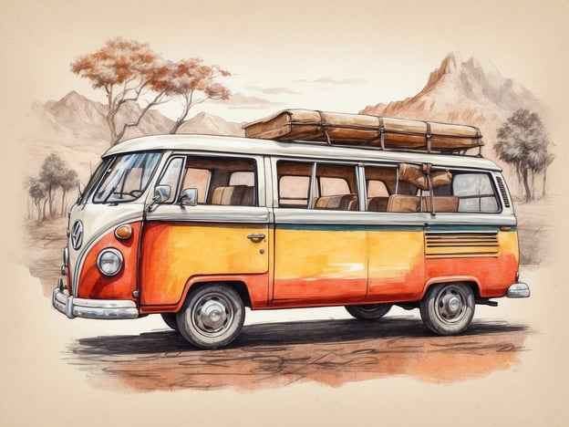 Auf dem Bild ist ein bunter VW-Bus zu sehen, der oft mit Freizeitaktivitäten und Abenteuern in Verbindung gebracht wird. Solche Fahrzeuge sind beliebt bei Roadtrip-Enthusiasten und eignen sich hervorragend für Ausflüge in die Natur. Man könnte sich vorstellen, wie Freunde eine Reise zu einem Campingplatz oder einem Musikfestival unternehmen, während sie in diesem nostalgischen Bus unterwegs sind. Auch Outdoor-Aktivitäten wie Surfen oder Wandern könnten Teil solcher Abenteuer sein, wobei das Dachgepäck für Sportgeräte oder Campingausrüstung genutzt wird.