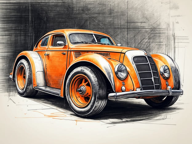 Auf dem Bild ist ein orangefarbener Oldtimer zu sehen, der im Stil eines klassischen Autos gezeichnet ist. 

Im Gegensatz dazu sind moderne Entwicklungen im Freiklettern geprägt von technischen Fortschritten, wie etwa der Einsatz von leistungsstarken Klettersportgeräten und fortschrittlichen Materialien. Kletterer nutzen heute innovative Technologien wie verbesserte Sicherungssysteme und leichte, atmungsaktive Kleidung, die die Beweglichkeit fördern. Zudem hat die Digitalisierung auch im Freiklettern Einzug gehalten, mit Apps zur Routenplanung und einer umfangreichen Online-Community, die den Austausch und das Lernen erleichtern.