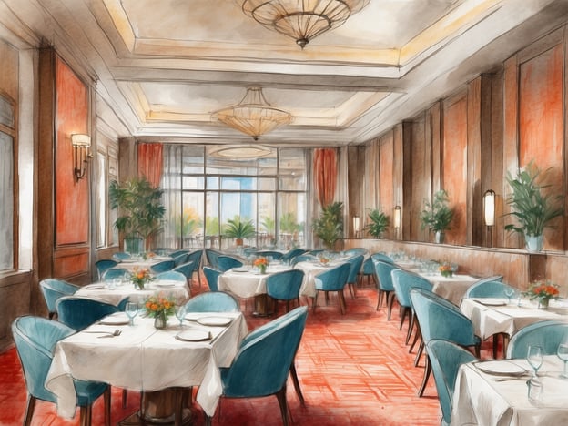 Auf dem Bild ist ein elegant gestaltetes Restaurant in einem Hotel zu sehen. Die Atmosphäre ist freundlich und einladend, geprägt von einer stilvollen Inneneinrichtung mit hellen Farben und einer modernen Gestaltung. Tische sind mit weißen Tischdecken, Blumen und Gläsern gedeckt, was auf eine gehobene Gastronomie hinweist.

In der Umgebung des Hotels könnte es weitere gastronomische Angebote geben, wie Cafés, Bars oder lokale Restaurants, die verschiedene kulinarische Erlebnisse bieten. Die Kombination aus Hotel und umliegender Gastronomie fördert eine Vielfalt an Speisen und Getränken, die sowohl internationale als auch regionale Küche präsentieren könnten. Gäste haben so die Möglichkeit, sowohl im Hotel zu speisen als auch die gastronomische Vielfalt der Umgebung zu entdecken.