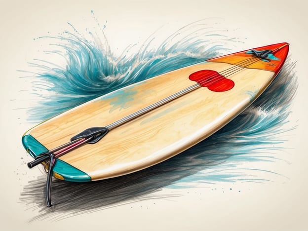 Auf dem Bild ist ein Surfbrett zu sehen, das auf den Wellen liegt. Was ist Surfen? Surfen ist eine Wassersportart, bei der man auf einem Surfbrett steht und die Wellen im Ozean reitet. Es erfordert Geschicklichkeit und Balance.