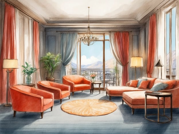 Auf dem Bild ist eine stilvolle und einladende Lounge oder ein Wohnzimmer zu sehen. Es gibt einige orangene Sessel und eine orangefarbene Lounge, die in einem eleganten Raum mit großen Fenstern stehen. Die Fenster lassen viel Licht herein und bieten einen Blick auf eine Landschaft. 

Das Leonardo Hotel Antwerp the Plaza bietet eine Kombination aus modernem Komfort und klassischem Design. Es lädt Gäste dazu ein, sich entspannen und die wohltuende Atmosphäre genießen zu können, während verschiedene Annehmlichkeiten und ein herausragender Service zur Verfügung stehen.