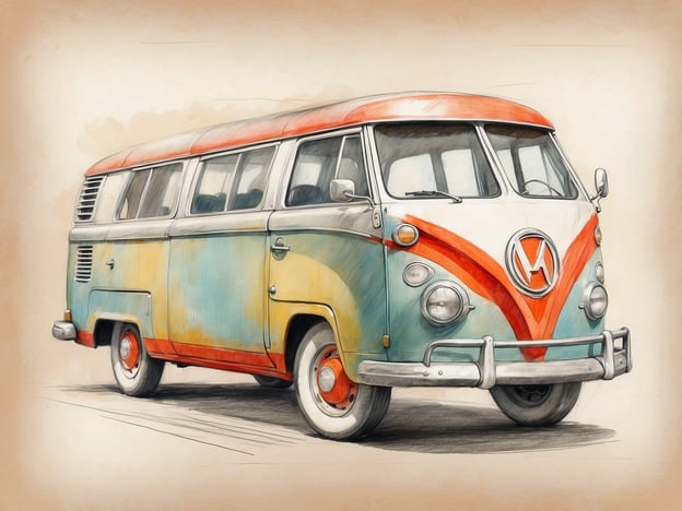 Auf dem Bild ist ein alter Volkswagen-Bus zu sehen. Dieser hat eine bunte Lackierung in Blau, Orange und Weiß. Der Bus hat große Fenster und ein markantes Design, das typisch für die Fahrzeuge aus den 1960er Jahren ist. 

### Die Zimmer und Ausstattung:
- **Fahrzeug**: Der Bus hat Platz für mehrere Fahrgäste, ideal für Reisen oder Ausflüge.
- **Fenster**: Große seitliche Fenster sorgen für gute Sicht und viel natürliches Licht.
- **Innenausstattung**: Obwohl im Bild nicht sichtbar, sind solche Modelle oft mit Sitzbänken ausgestattet und bieten bei einigen Varianten auch Platz für eine kleine Küchenzeile oder Schlafmöglichkeiten.

Dieser VW-Bus ist nicht nur ein Fortbewegungsmittel, sondern auch ein Symbol für Freiheit und Abenteuer.